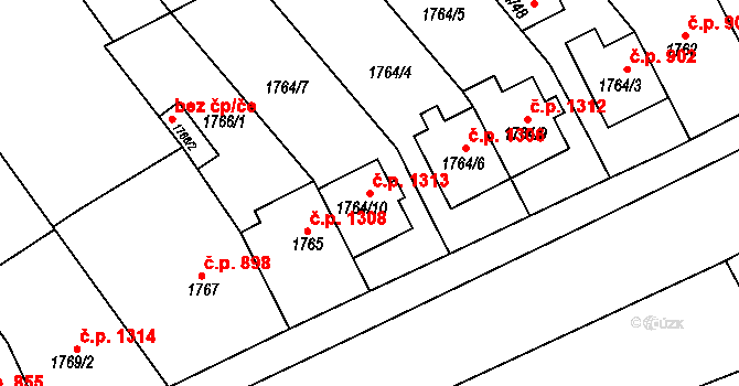 Slavíkovice 1313, Rousínov na parcele st. 1764/10 v KÚ Rousínov u Vyškova, Katastrální mapa