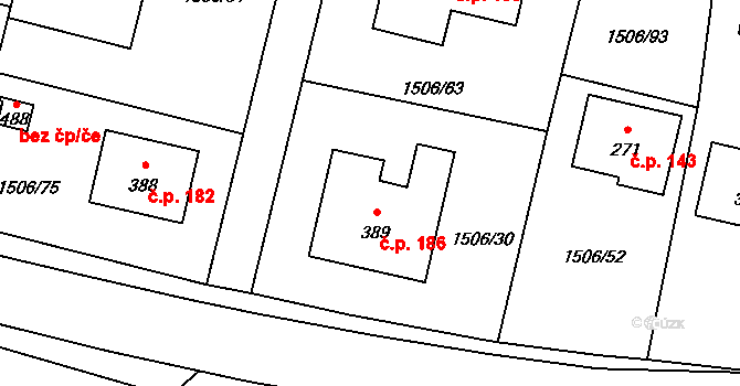 Olbramovice Ves 186, Olbramovice na parcele st. 389 v KÚ Olbramovice u Votic, Katastrální mapa