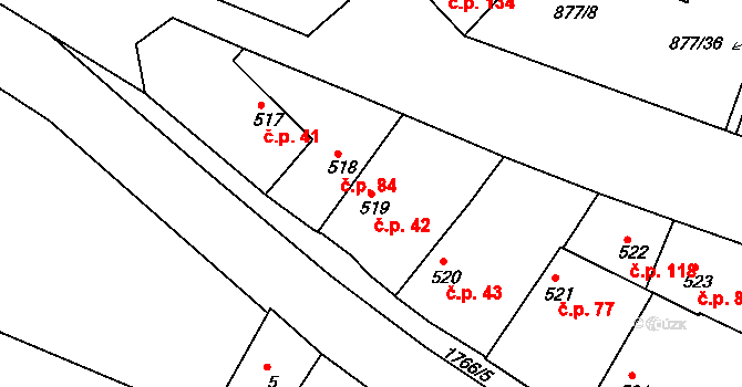 Jirny 42 na parcele st. 519 v KÚ Jirny, Katastrální mapa