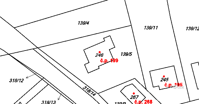 Mratín 199 na parcele st. 246 v KÚ Mratín, Katastrální mapa