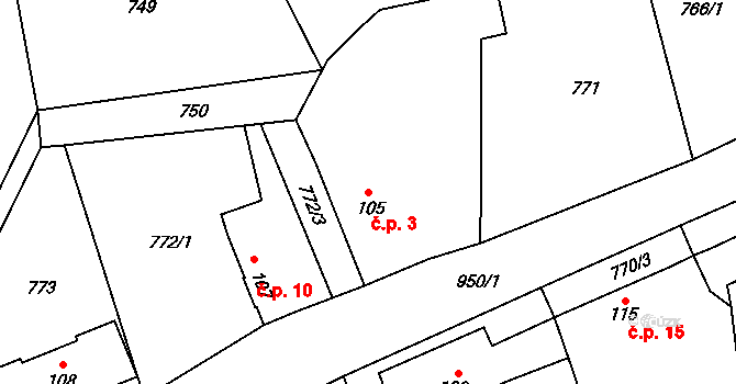 Borek 3, Suchomasty na parcele st. 105 v KÚ Suchomasty, Katastrální mapa