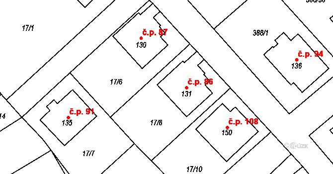 Horní Stakory 86, Kosmonosy na parcele st. 131 v KÚ Horní Stakory, Katastrální mapa