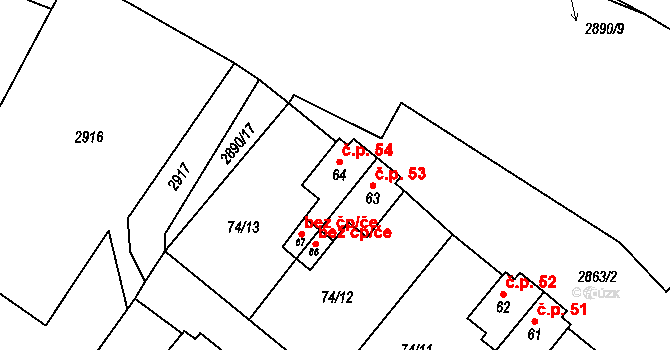 Kurojedy 54, Bor na parcele st. 64 v KÚ Kurojedy, Katastrální mapa
