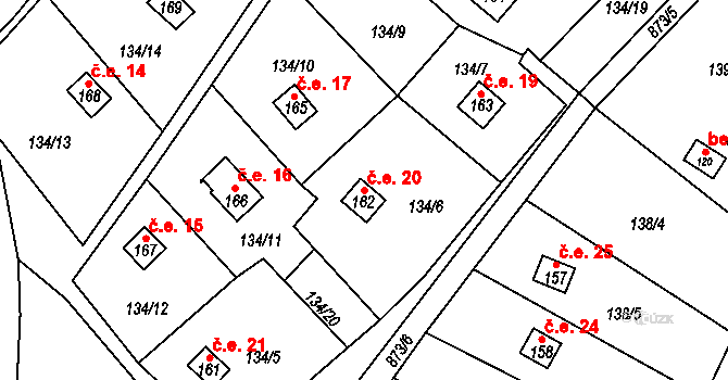 Břevenec 20, Šumvald na parcele st. 162 v KÚ Břevenec, Katastrální mapa