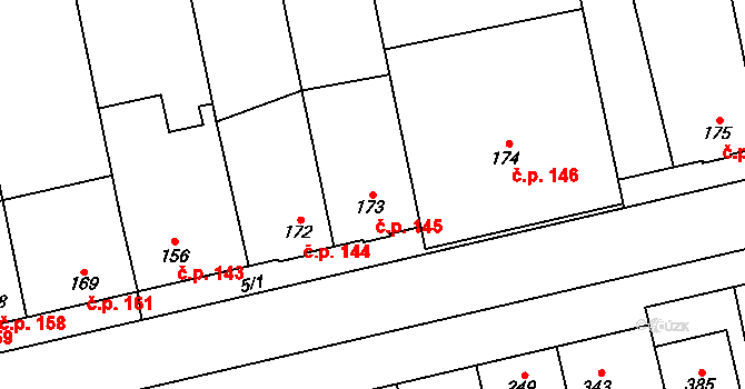 Slatinice 145 na parcele st. 173 v KÚ Slatinice na Hané, Katastrální mapa