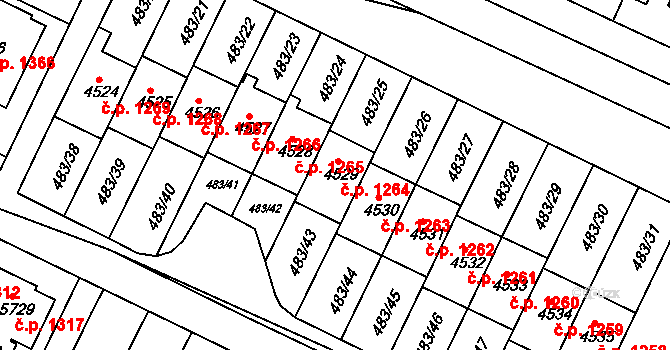 Horka-Domky 1264, Třebíč na parcele st. 4529 v KÚ Třebíč, Katastrální mapa