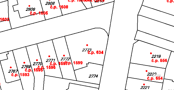 Černá Pole 634, Brno na parcele st. 2773 v KÚ Černá Pole, Katastrální mapa