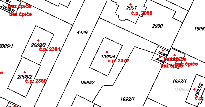 Teplice 2372 na parcele st. 1999/4 v KÚ Teplice, Katastrální mapa