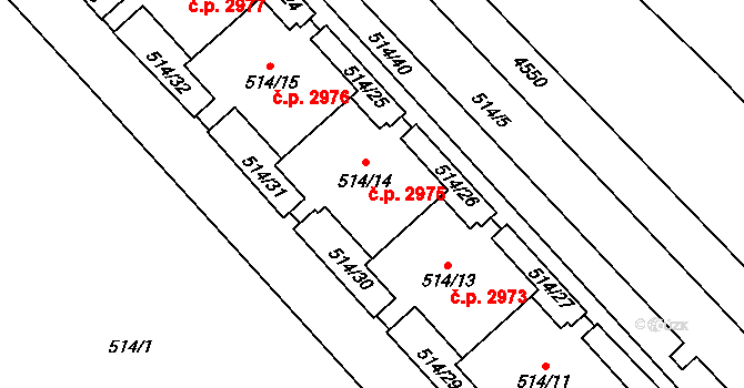 Teplice 2975 na parcele st. 514/14 v KÚ Teplice, Katastrální mapa