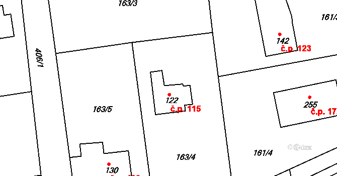 Borek 115, Rokycany na parcele st. 122 v KÚ Borek u Rokycan, Katastrální mapa