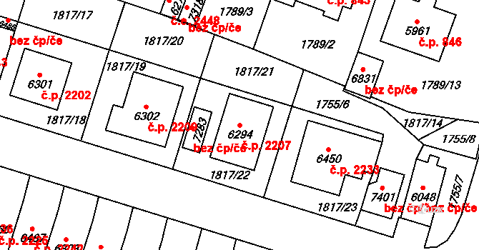 Cheb 2207 na parcele st. 6294 v KÚ Cheb, Katastrální mapa