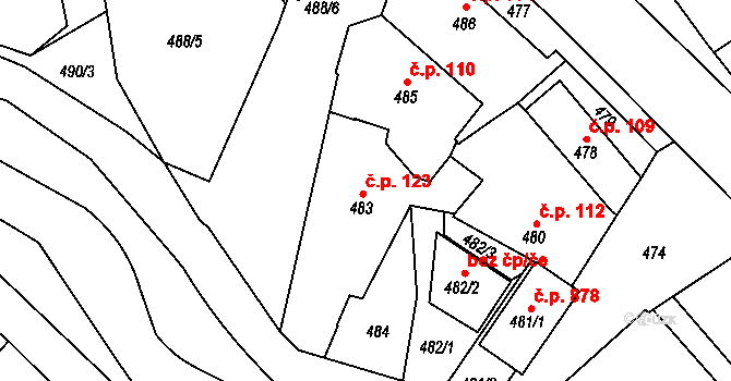 Kolovraty 123, Praha na parcele st. 483 v KÚ Kolovraty, Katastrální mapa
