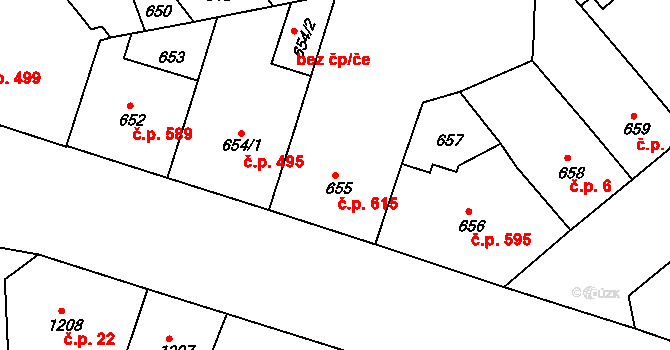 Žižkov 615, Praha na parcele st. 655 v KÚ Žižkov, Katastrální mapa