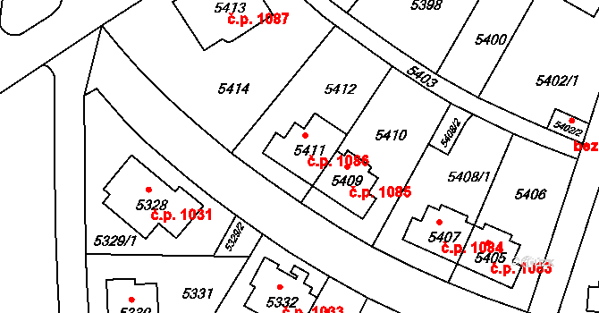 Záběhlice 1086, Praha na parcele st. 5411 v KÚ Záběhlice, Katastrální mapa