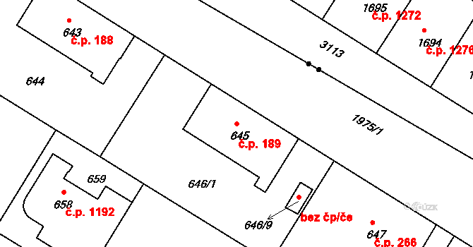 Podolí 189, Praha na parcele st. 645 v KÚ Podolí, Katastrální mapa