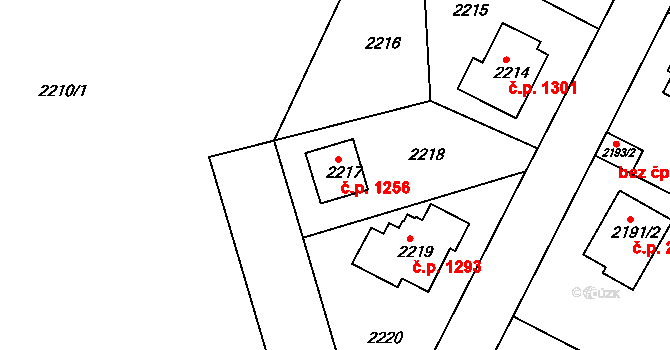 Modřany 1256, Praha na parcele st. 2217 v KÚ Modřany, Katastrální mapa