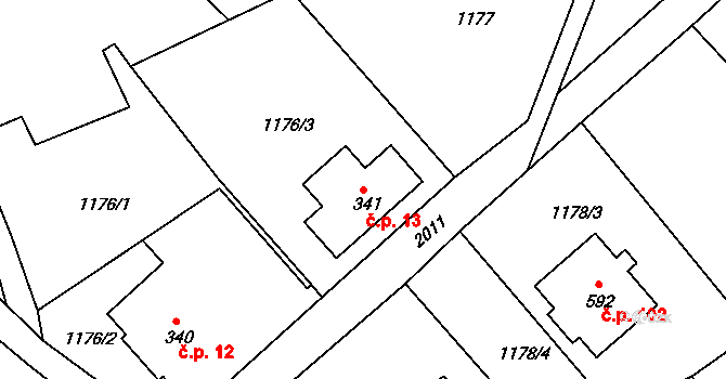 Rumburk 3-Dolní Křečany 13, Rumburk na parcele st. 341 v KÚ Dolní Křečany, Katastrální mapa