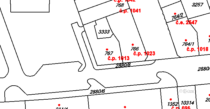 Hodonín 1013 na parcele st. 767 v KÚ Hodonín, Katastrální mapa