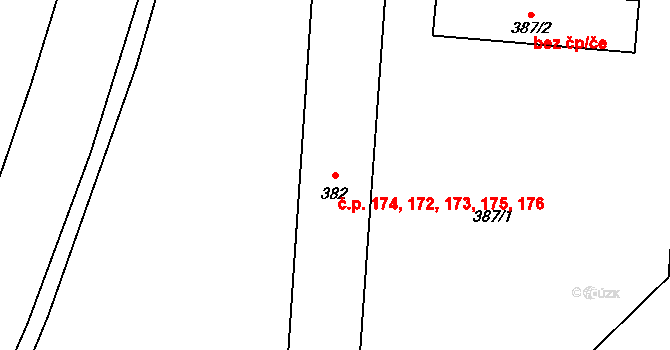 České Budějovice 7 172,173,174,175,176, České Budějovice na parcele st. 382 v KÚ České Budějovice 7, Katastrální mapa