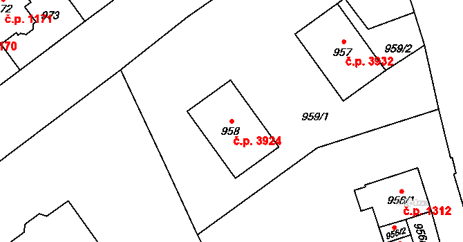 Chomutov 3924 na parcele st. 958 v KÚ Chomutov I, Katastrální mapa