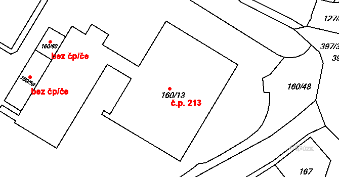 Pražské Předměstí 213, Bílina na parcele st. 160/13 v KÚ Bílina, Katastrální mapa