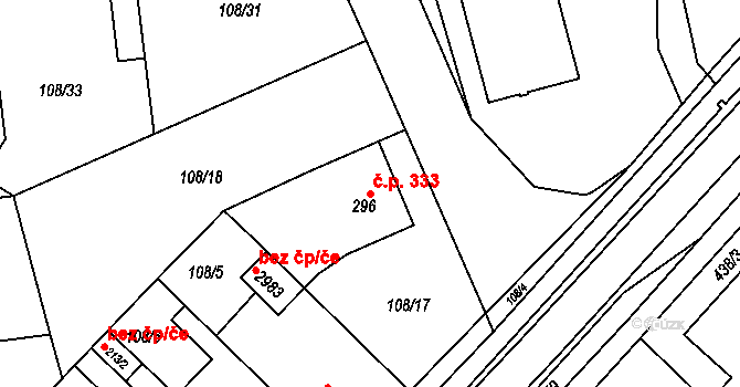 Slezské Předměstí 333, Hradec Králové na parcele st. 296 v KÚ Slezské Předměstí, Katastrální mapa
