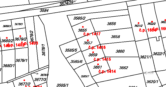 Šlapanice 1416 na parcele st. 3657 v KÚ Šlapanice u Brna, Katastrální mapa