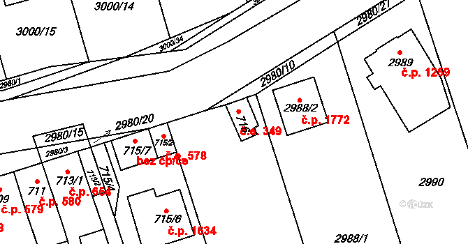 Šlapanice 349 na parcele st. 716 v KÚ Šlapanice u Brna, Katastrální mapa