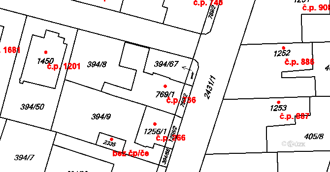 Kateřinky 736, Opava na parcele st. 769/1 v KÚ Kateřinky u Opavy, Katastrální mapa