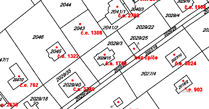 Bolevec 1718, Plzeň na parcele st. 2029/15 v KÚ Bolevec, Katastrální mapa