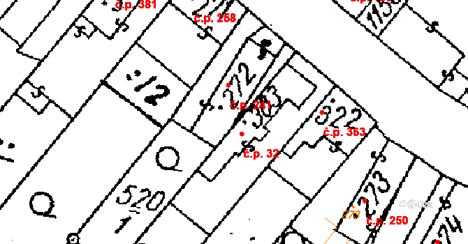 Žiželice 32 na parcele st. 383 v KÚ Žiželice nad Cidlinou, Katastrální mapa