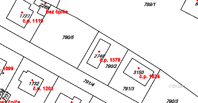 Neratovice 1378 na parcele st. 2748 v KÚ Neratovice, Katastrální mapa