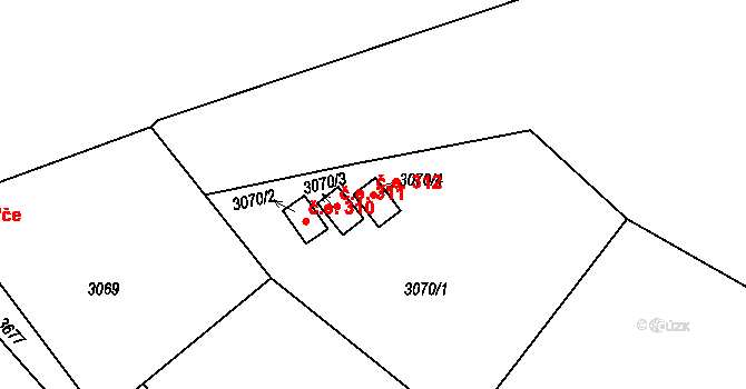 Buchlovice 312 na parcele st. 3070/4 v KÚ Buchlovice, Katastrální mapa