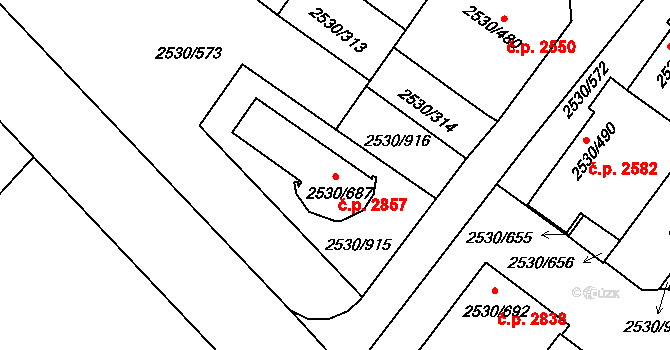 Předměstí 2857, Opava na parcele st. 2530/687 v KÚ Opava-Předměstí, Katastrální mapa