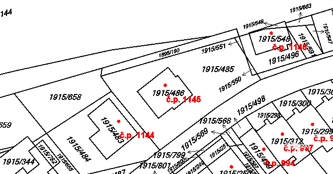 Třeboň II 1145, Třeboň na parcele st. 1915/486 v KÚ Třeboň, Katastrální mapa