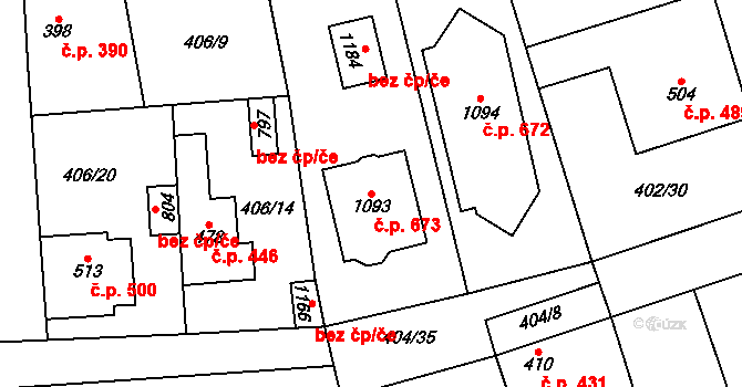 Veltrusy 673 na parcele st. 1093 v KÚ Veltrusy, Katastrální mapa