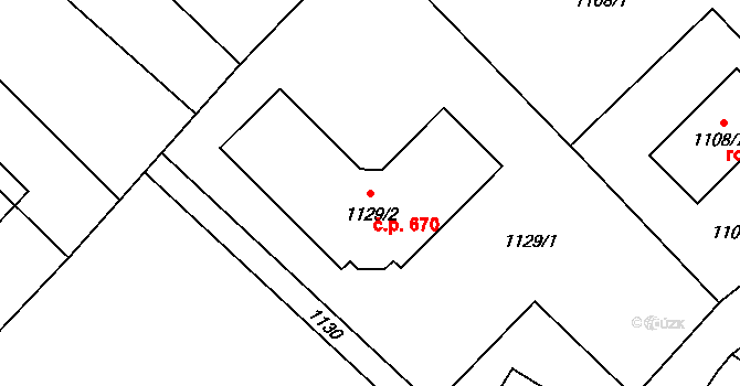 Rapotín 670 na parcele st. 1129/2 v KÚ Rapotín, Katastrální mapa
