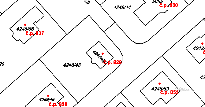 Litomyšlské Předměstí 829, Vysoké Mýto na parcele st. 4248/88 v KÚ Vysoké Mýto, Katastrální mapa