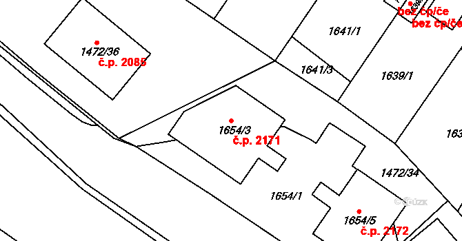 Sokolov 2171 na parcele st. 1654/3 v KÚ Sokolov, Katastrální mapa