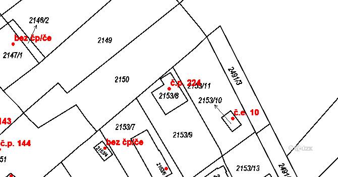 Černovice 224 na parcele st. 2153/8 v KÚ Černovice u Chomutova, Katastrální mapa