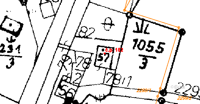 Merboltice 152 na parcele st. 57 v KÚ Merboltice, Katastrální mapa