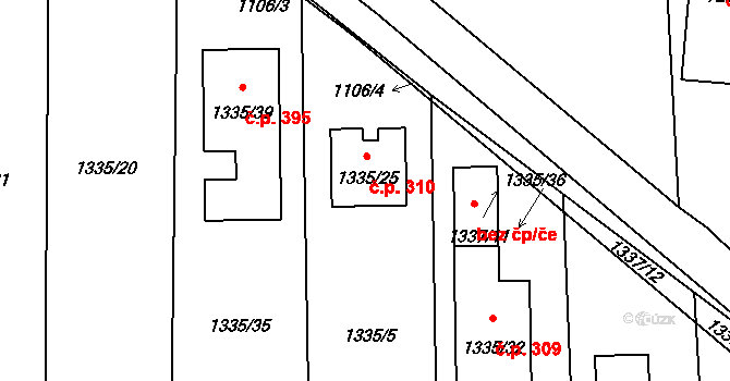 Nové Homole 310, Homole na parcele st. 1335/25 v KÚ Homole, Katastrální mapa