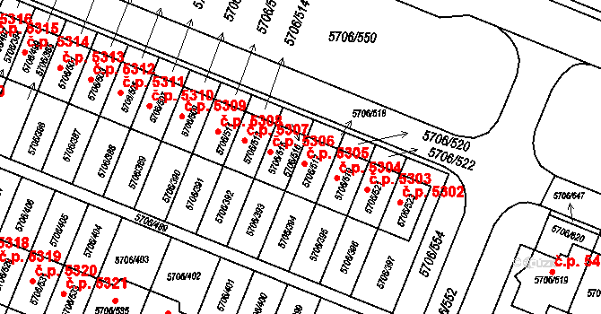 Jihlava 5306 na parcele st. 5706/515 v KÚ Jihlava, Katastrální mapa