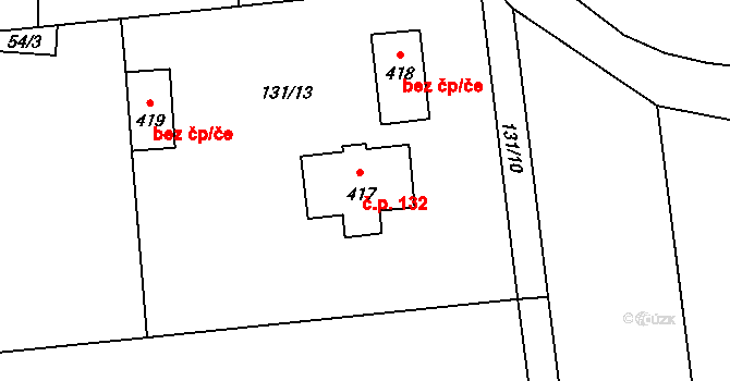 Skryje 132 na parcele st. 417 v KÚ Skryje nad Berounkou, Katastrální mapa