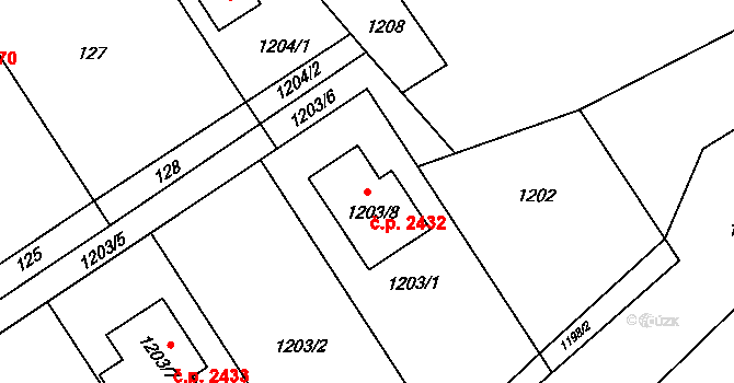 Rožnov pod Radhoštěm 2432 na parcele st. 1203/8 v KÚ Tylovice, Katastrální mapa