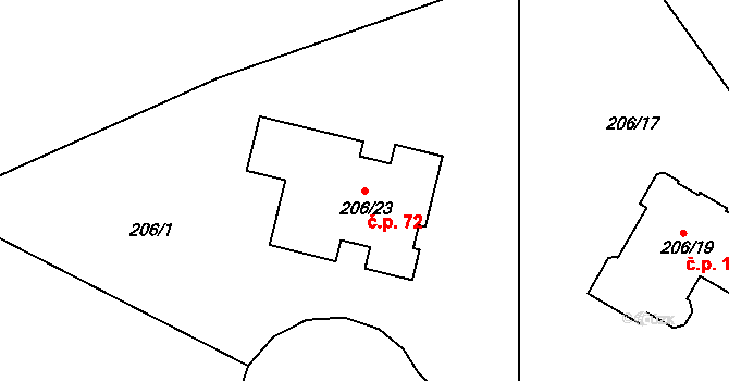 Sadov 72 na parcele st. 206/23 v KÚ Sadov, Katastrální mapa