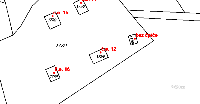 Litice 12, Blíževedly na parcele st. 177/5 v KÚ Litice, Katastrální mapa