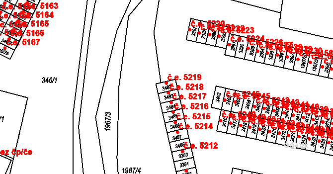 Kamenice nad Lipou 5219 na parcele st. 3482 v KÚ Kamenice nad Lipou, Katastrální mapa