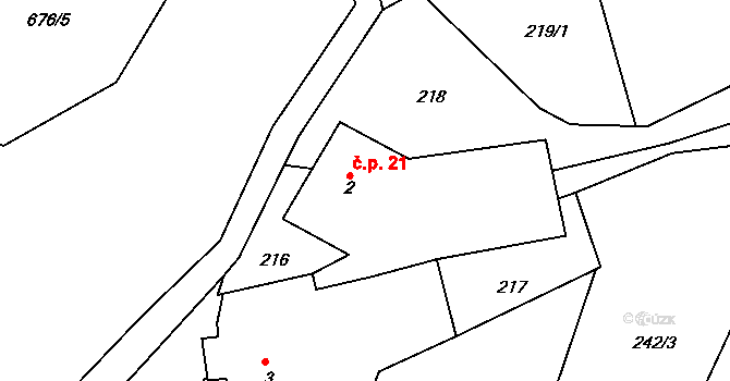 Fryšava pod Žákovou horou 21 na parcele st. 2 v KÚ Fryšava pod Žákovou horou, Katastrální mapa