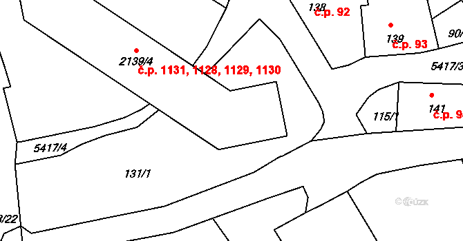 Vizovice 1128,1129,1130,1131 na parcele st. 2139/4 v KÚ Vizovice, Katastrální mapa